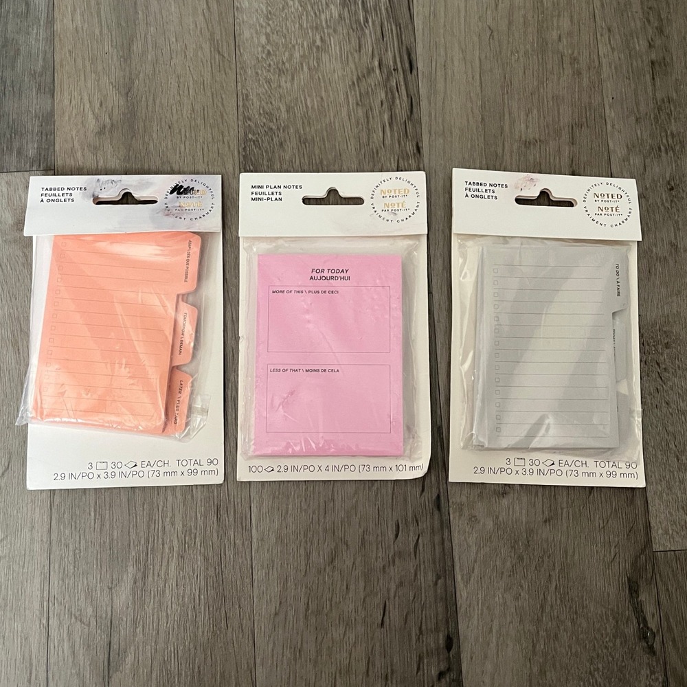 Noted by Post-it Tabbed & Mini Plan Sticky Notes 3 Pack Peach Pink Grey 280ct
